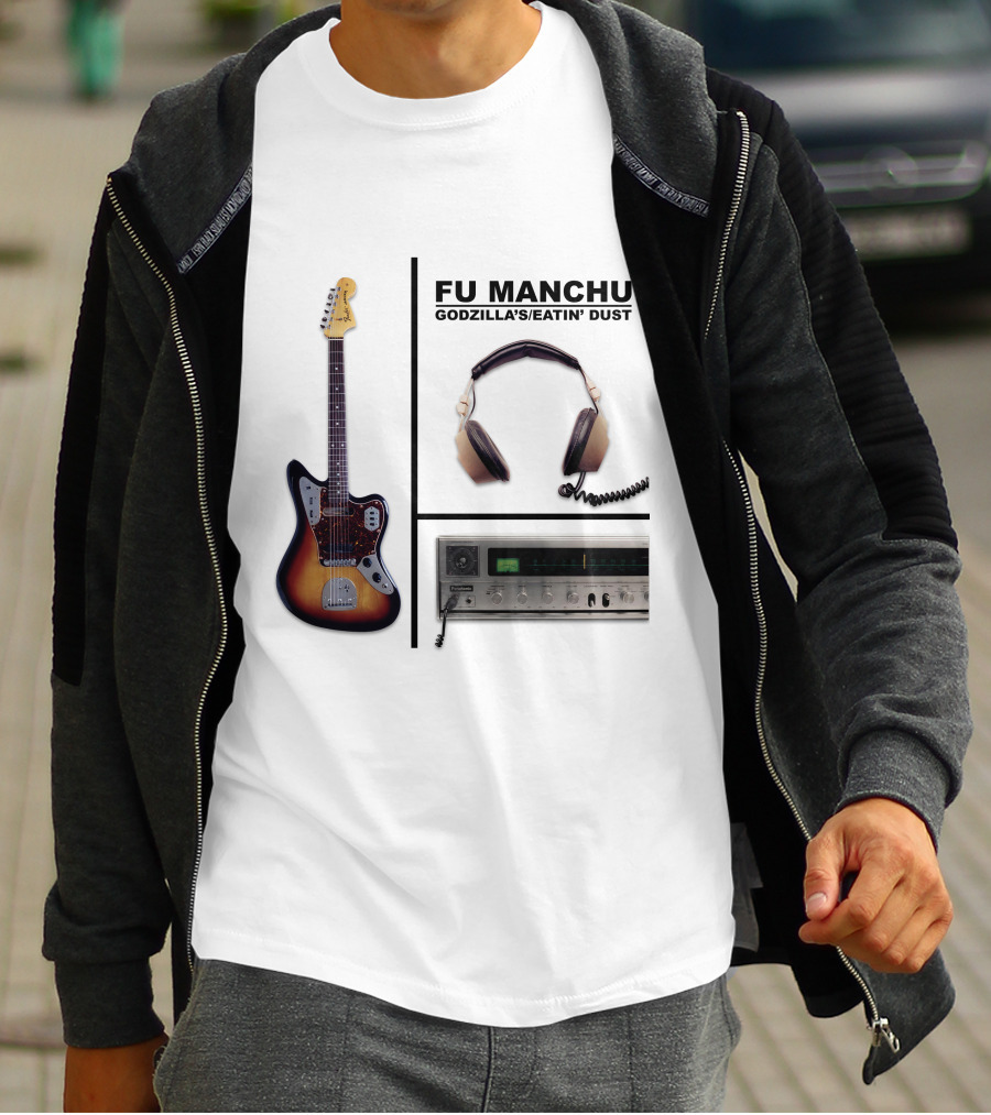 Fu Manchu Godzilla's Eatin' Dust Fmc-17W Guitar Headphones Amp T-Shirt