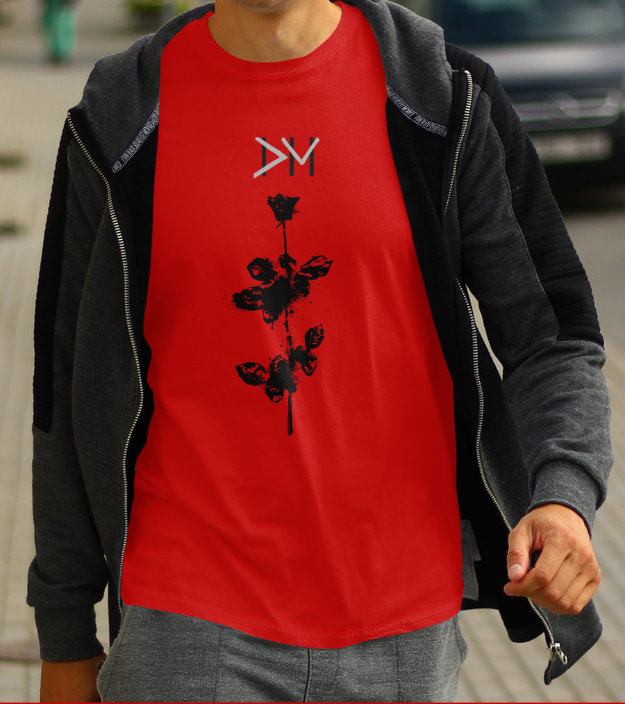 Dpm 46 Black Rose Graphic On Red T-Shirt