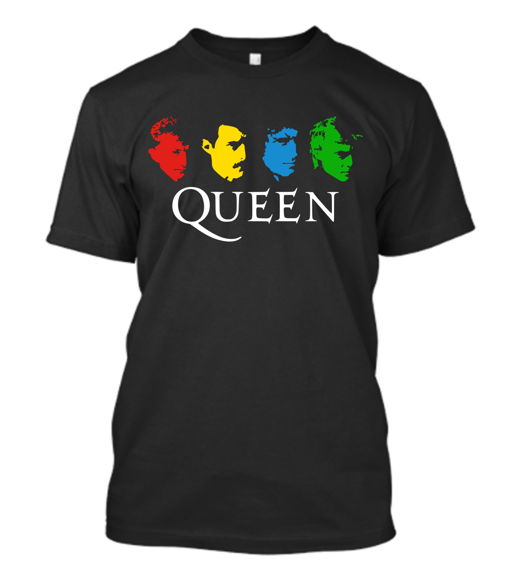 Queen Band Colorful Faces On Black T-Shirt