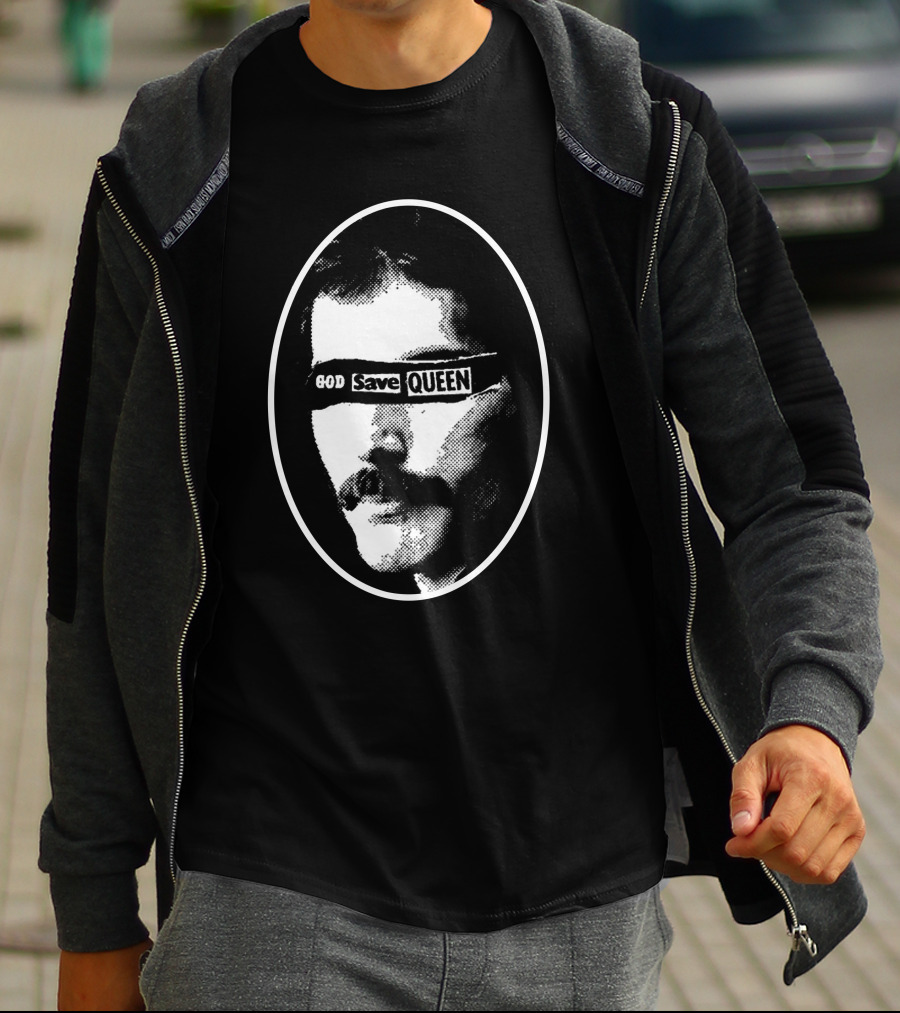 God Save Queen Portrait Oval Black And White T-Shirt