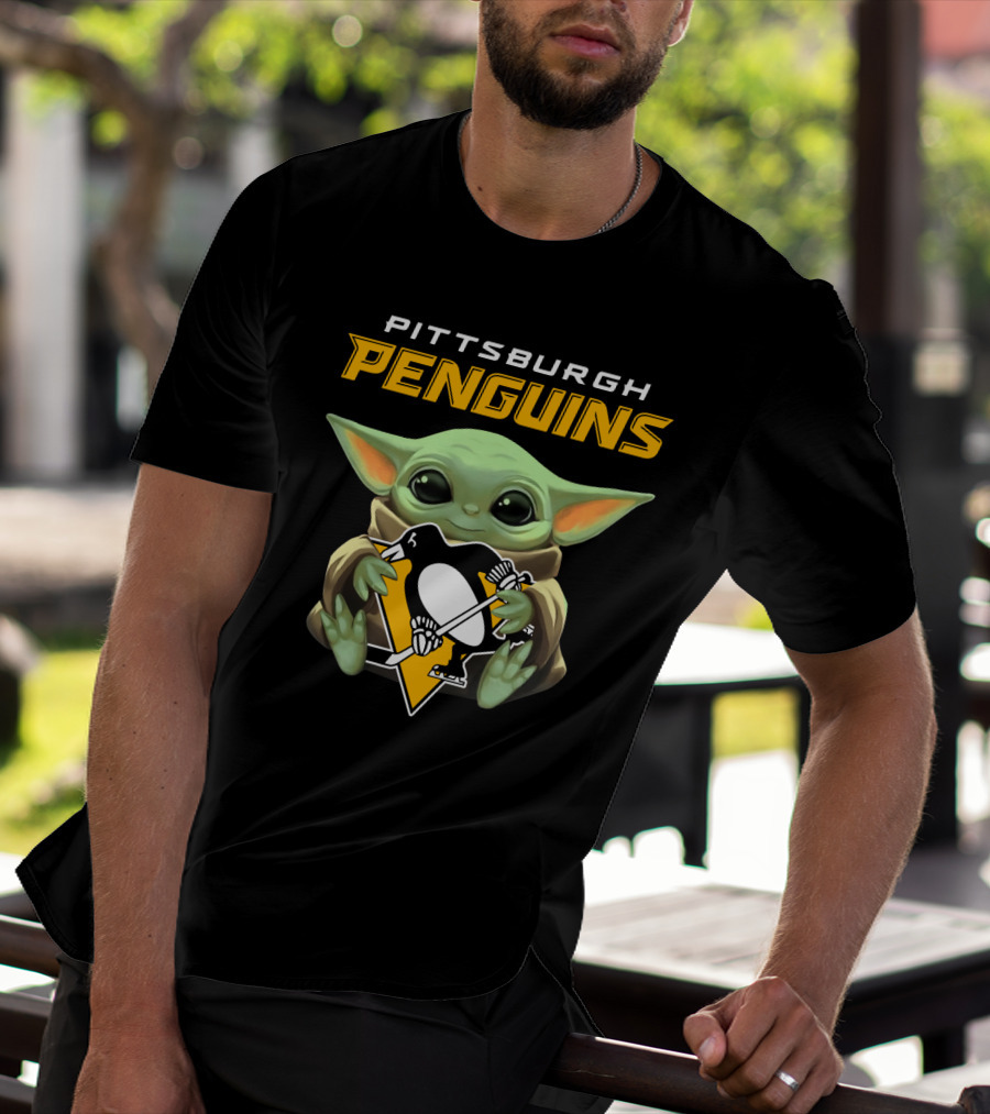 Pittsburgh Penguins Baby Yoda Holding Hockey T-Shirt