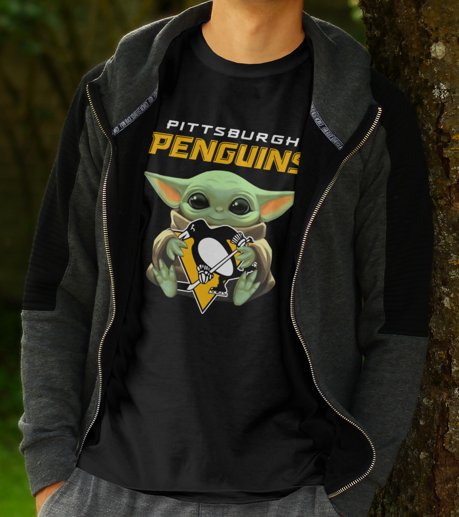 Pittsburgh Penguins Baby Yoda Holding Hockey T-Shirt