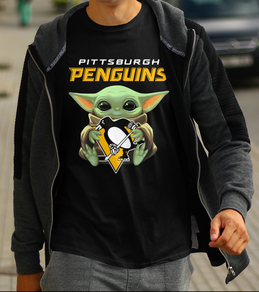 Pittsburgh Penguins Baby Yoda Holding Hockey T-Shirt