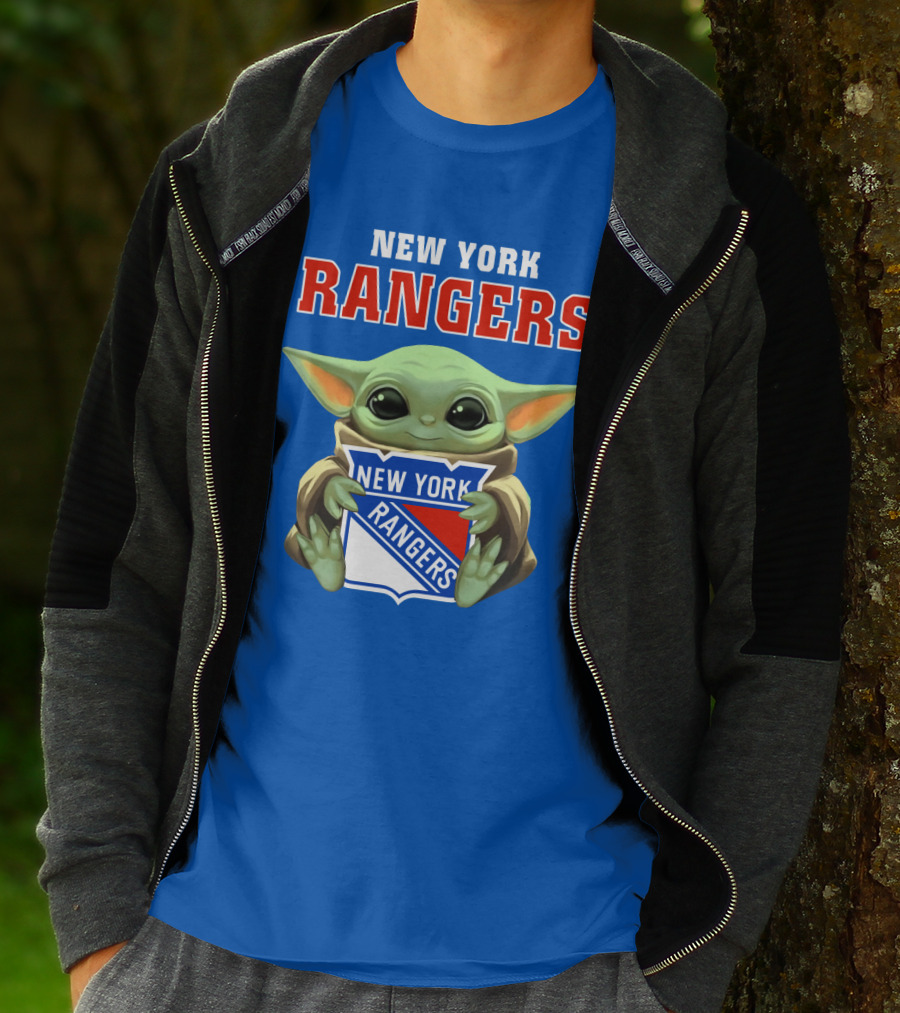 New York Rangers Baby Yoda Holding Team T-Shirt