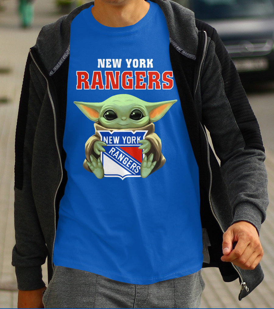 New York Rangers Baby Yoda Holding Team T-Shirt