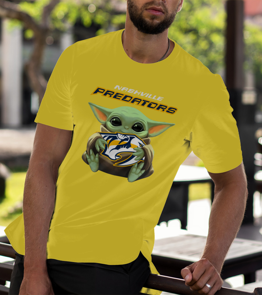 Nashville Predators Baby Yoda Hugging T-Shirt