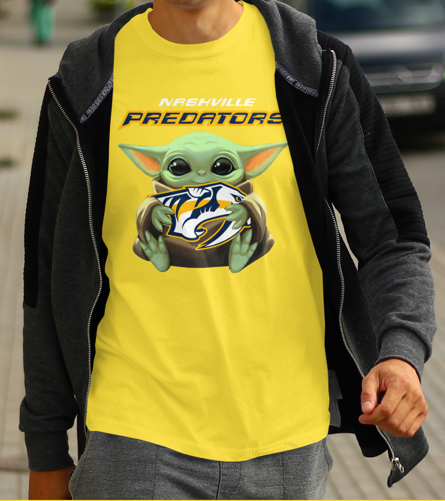 Nashville Predators Baby Yoda Hugging T-Shirt
