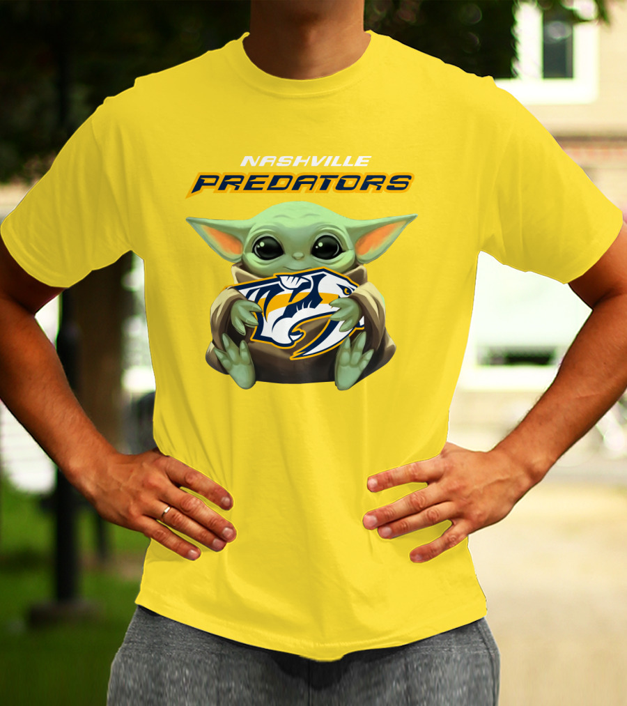 Nashville Predators Baby Yoda Hugging T-Shirt