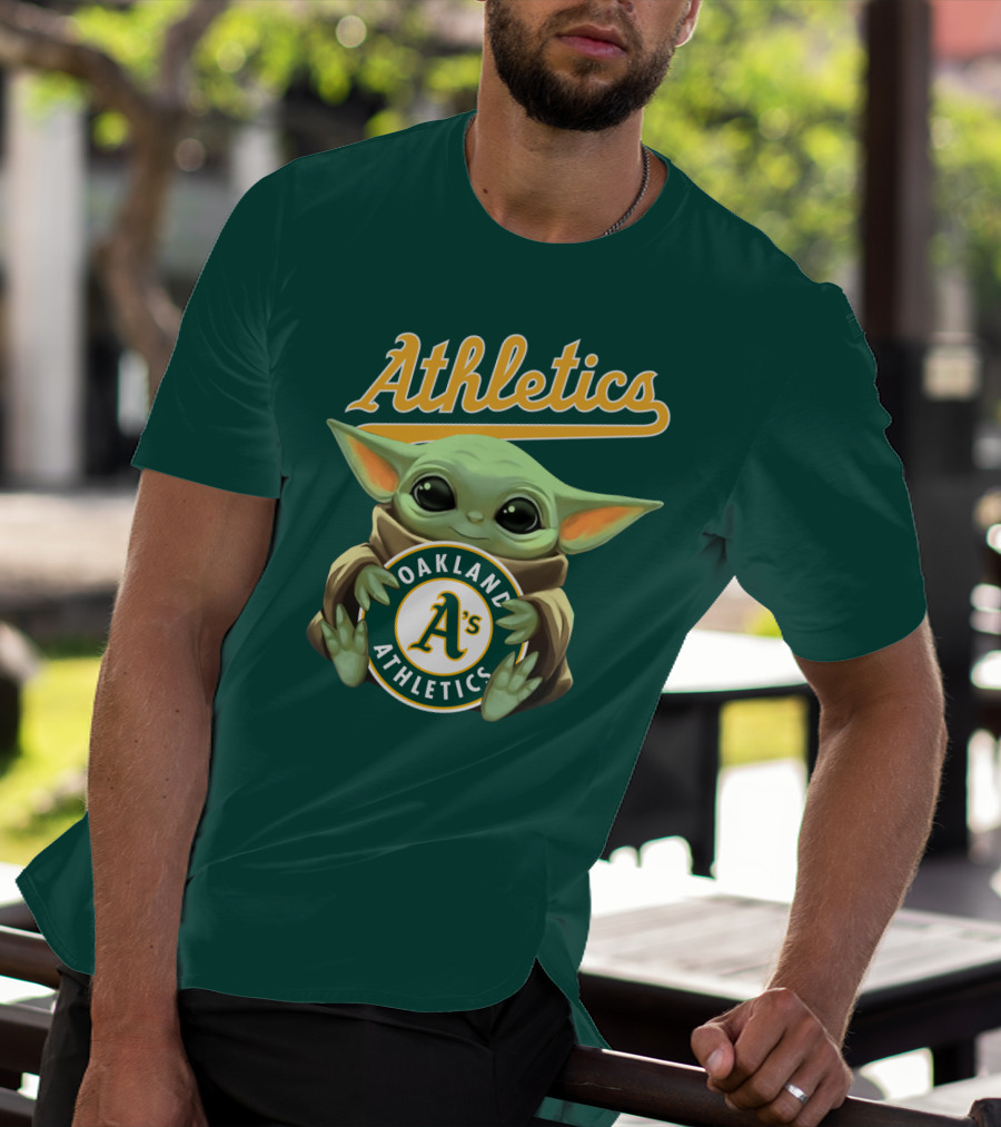 Oakland Athletics Baby Yoda Holding T-Shirt