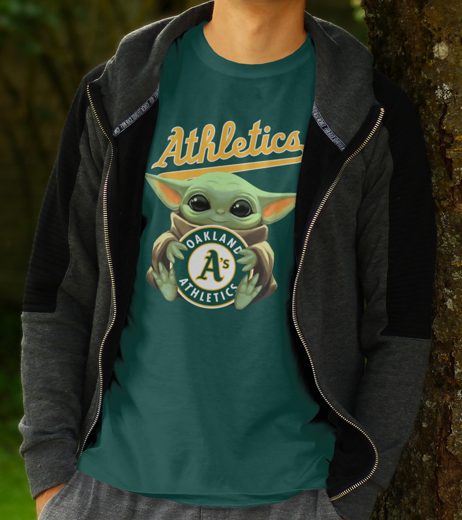 Oakland Athletics Baby Yoda Holding T-Shirt