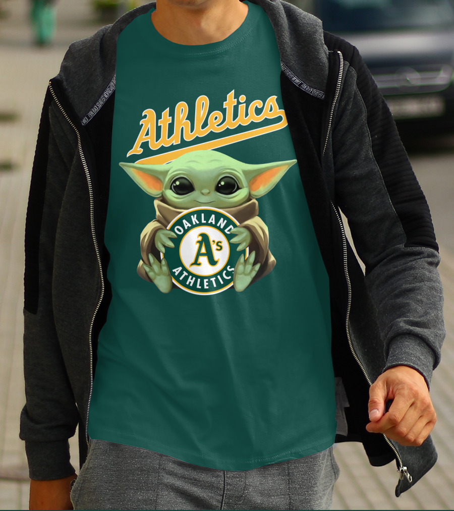 Oakland Athletics Baby Yoda Holding T-Shirt