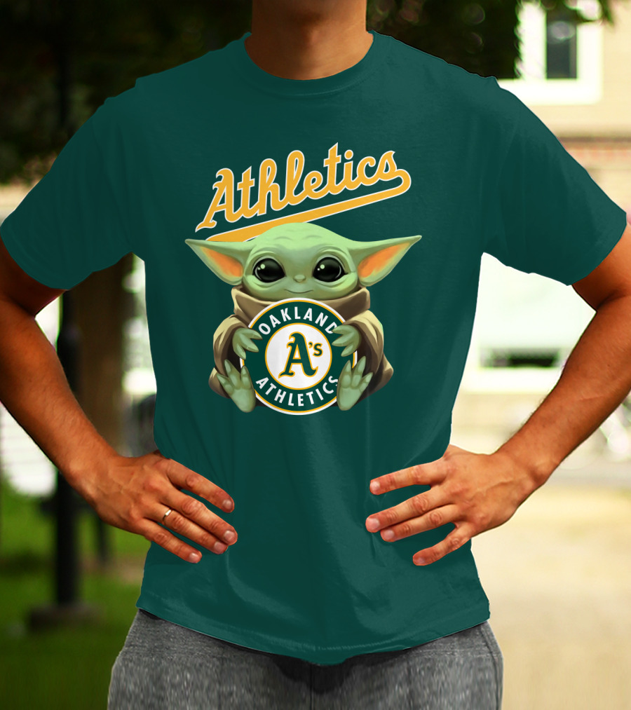 Oakland Athletics Baby Yoda Holding T-Shirt