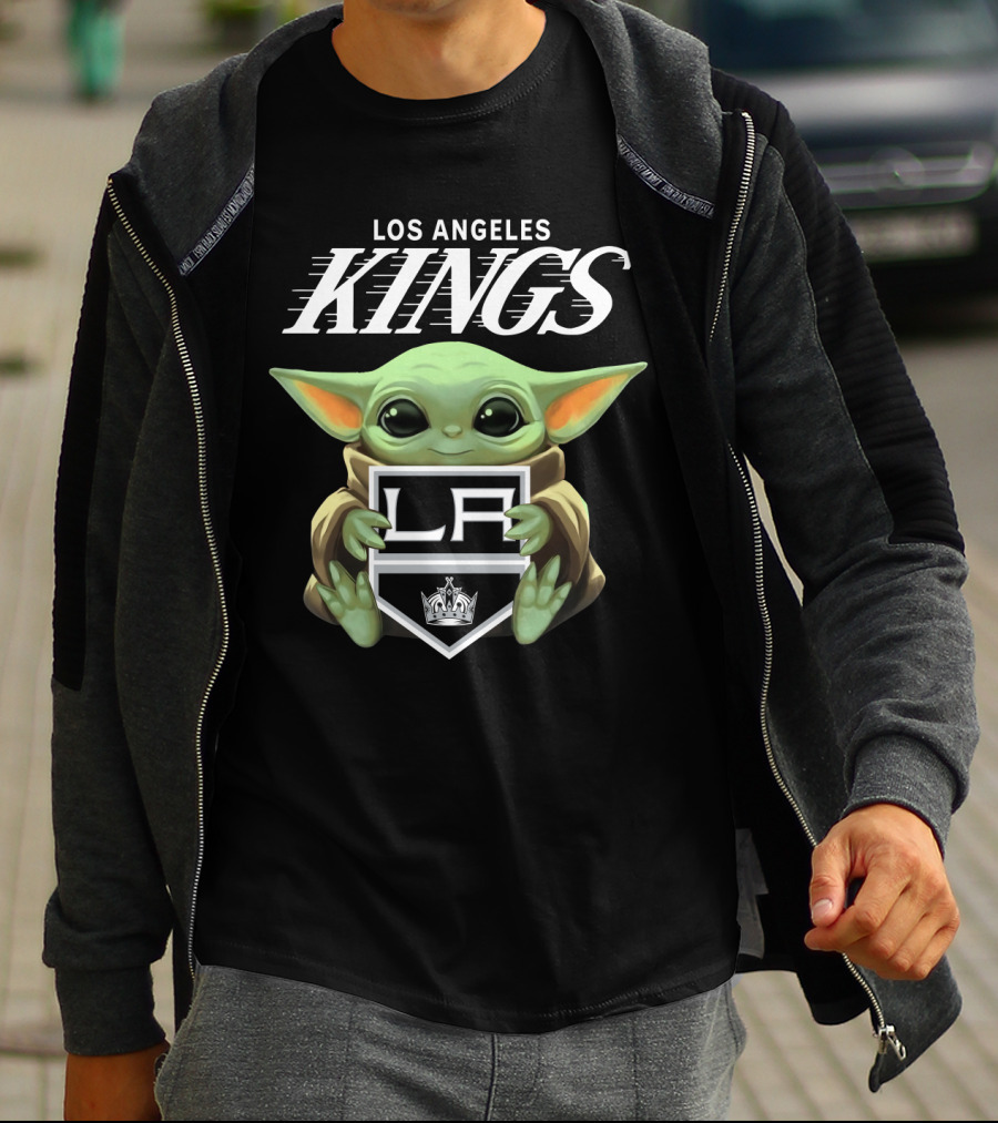 Los Angeles Kings Baby Yoda Holding LA Shield T-Shirt