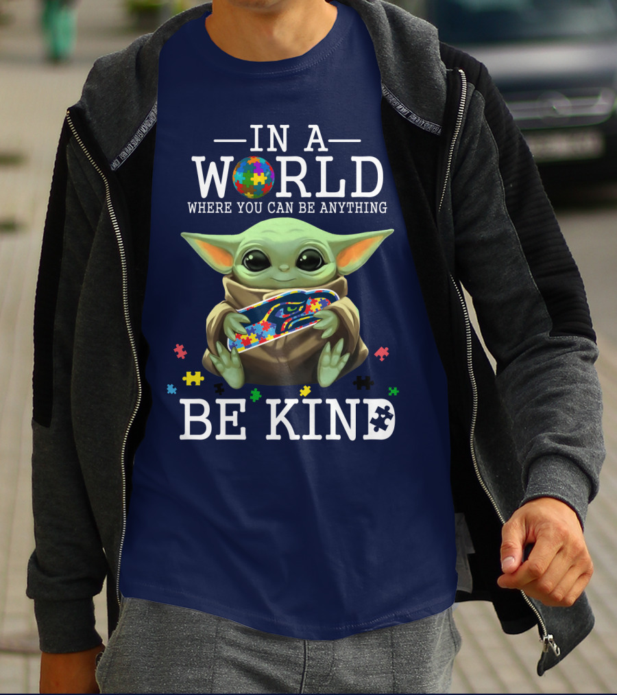 IN A World Where You Can Be Anything Be Kind Baby Yoda Autism Seahawks T-Shirt