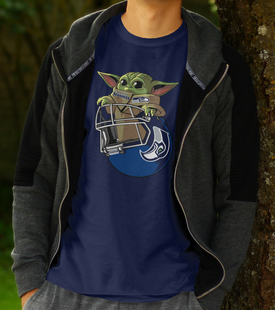 Seattle Seahawks Baby Yoda Helmet Fan T-Shirt