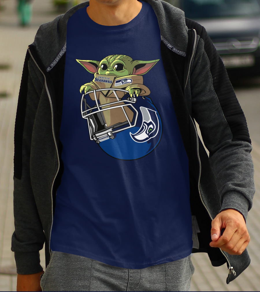 Seattle Seahawks Baby Yoda Helmet Fan T-Shirt