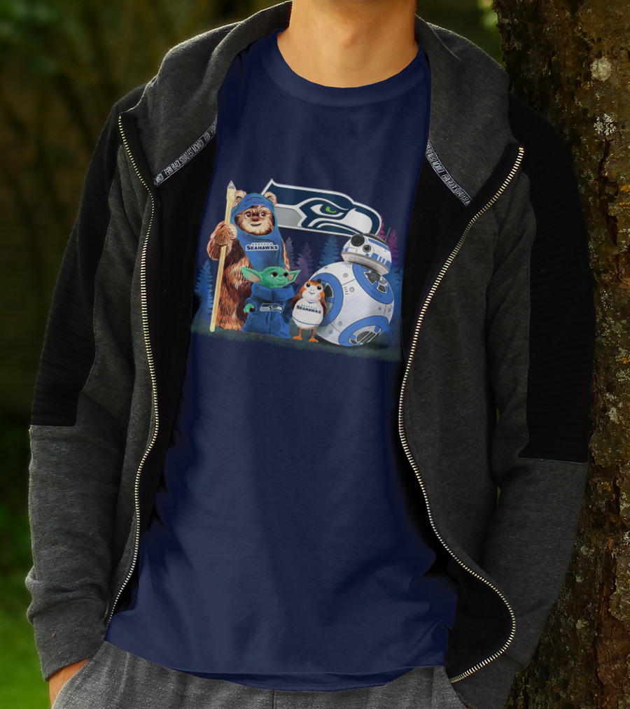 Star Wars Seahawks Ewok Baby Yoda BB-8 Porg Team T-Shirt