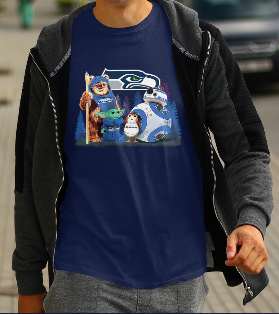 Star Wars Seahawks Ewok Baby Yoda BB-8 Porg Team T-Shirt