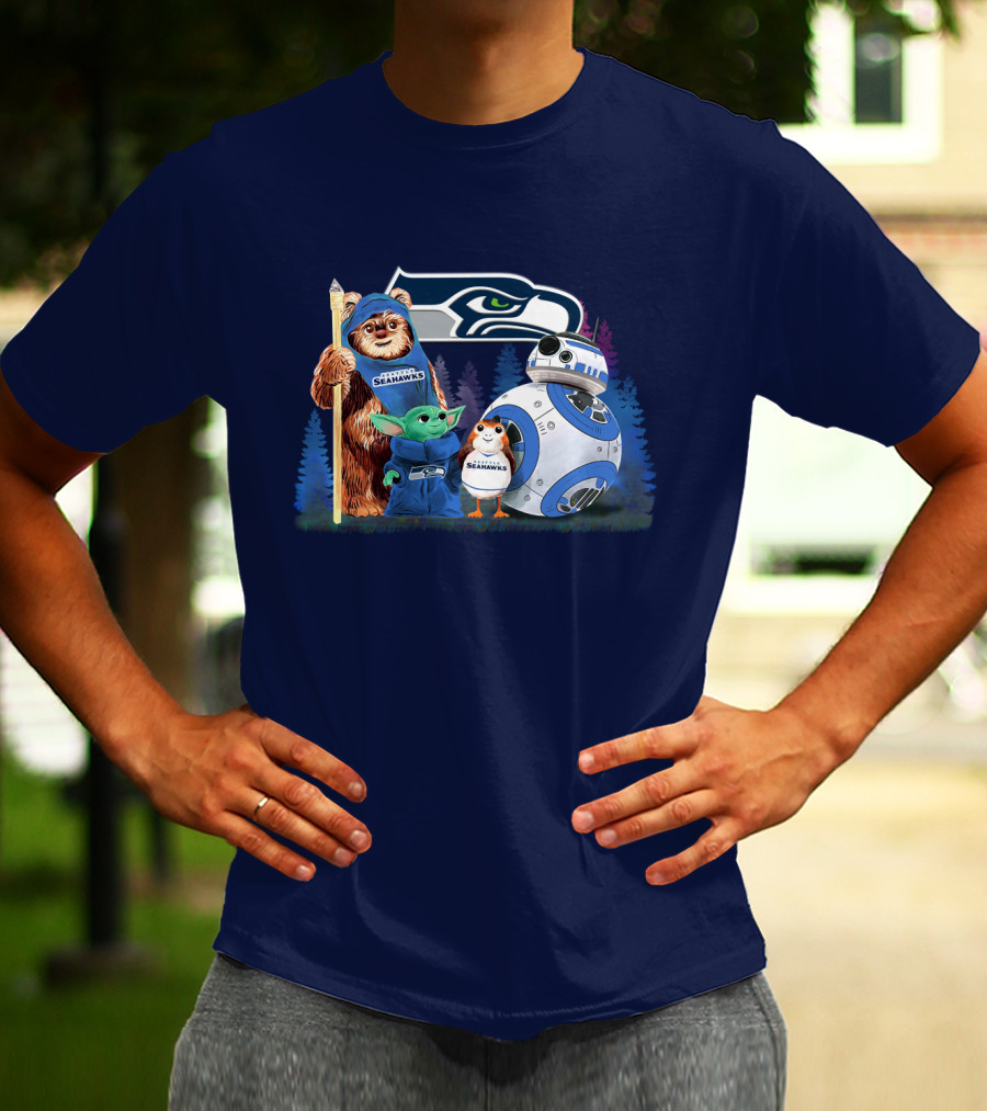Star Wars Seahawks Ewok Baby Yoda BB-8 Porg Team T-Shirt