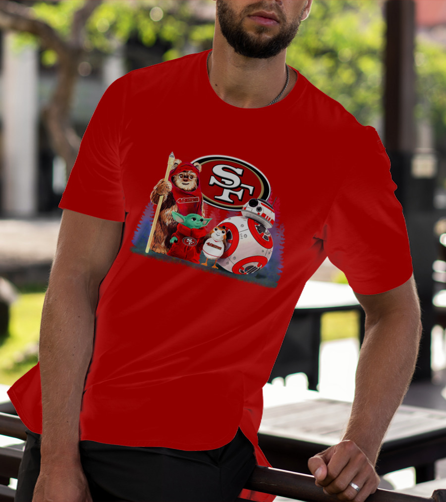 Star Wars SF 49ers Ewok Yoda BB-8 Porg Team Fan Gear T-Shirt