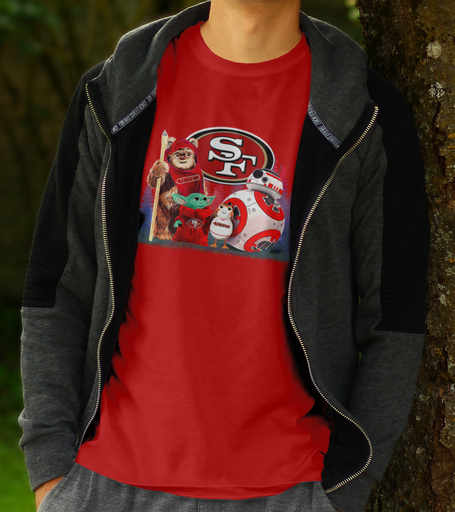 Star Wars SF 49ers Ewok Yoda BB-8 Porg Team Fan Gear T-Shirt