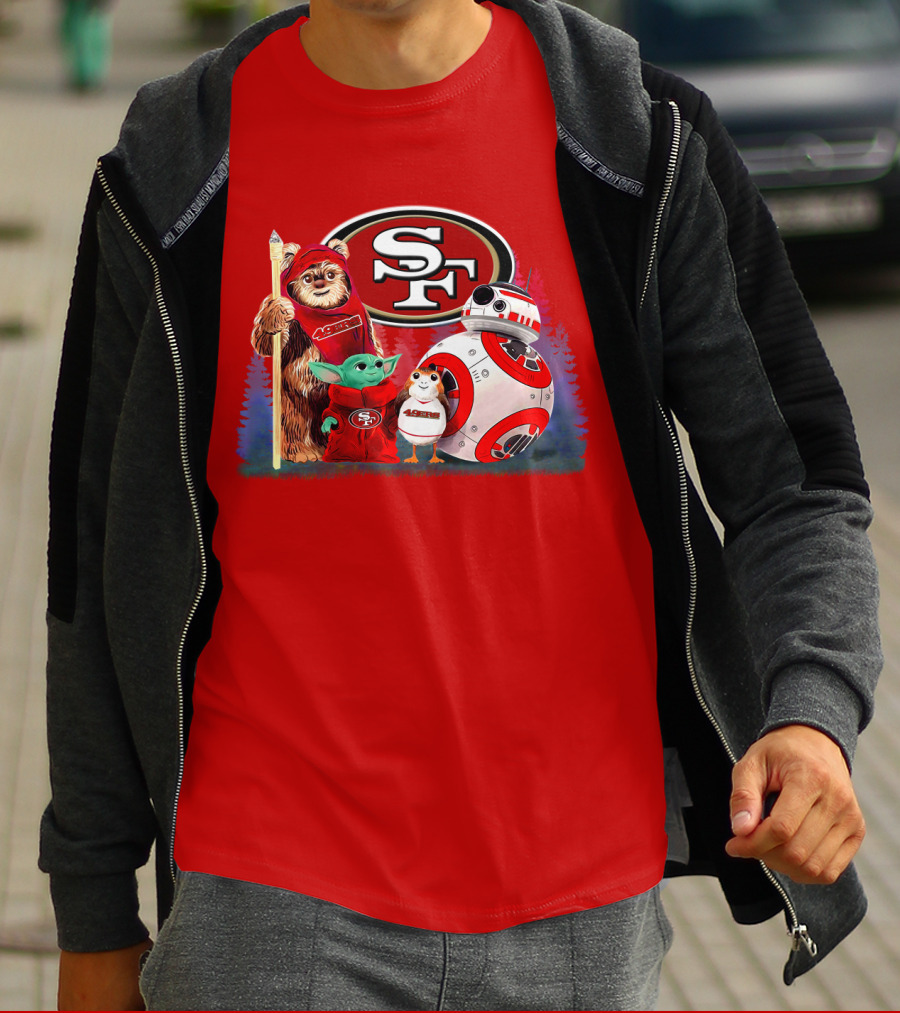 Star Wars SF 49ers Ewok Yoda BB-8 Porg Team Fan Gear T-Shirt