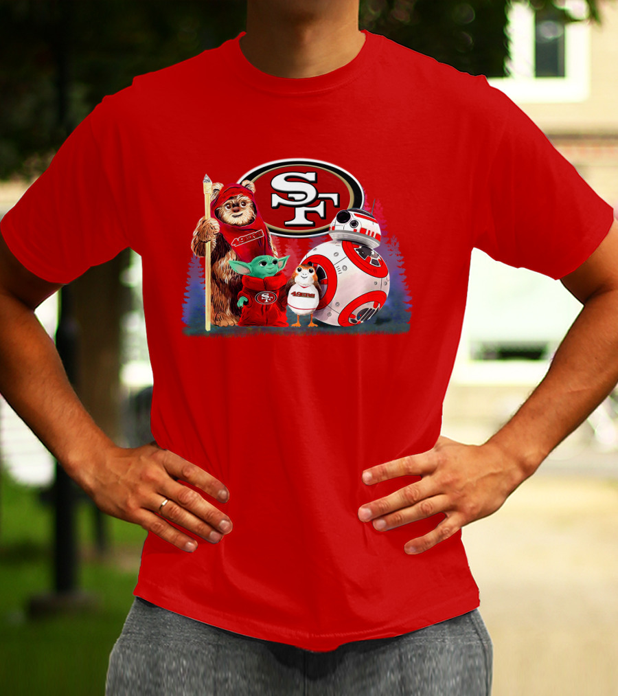 Star Wars SF 49ers Ewok Yoda BB-8 Porg Team Fan Gear T-Shirt