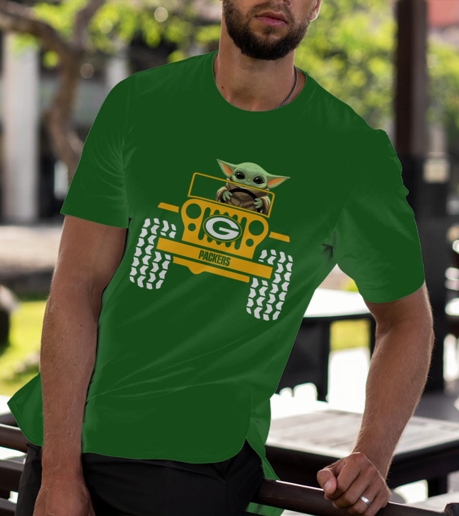 Baby Yoda Driving Green Bay Packers Jeep T-Shirt