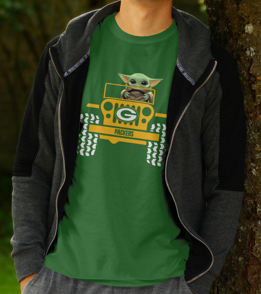 Baby Yoda Driving Green Bay Packers Jeep T-Shirt
