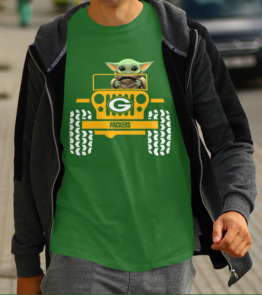 Baby Yoda Driving Green Bay Packers Jeep T-Shirt