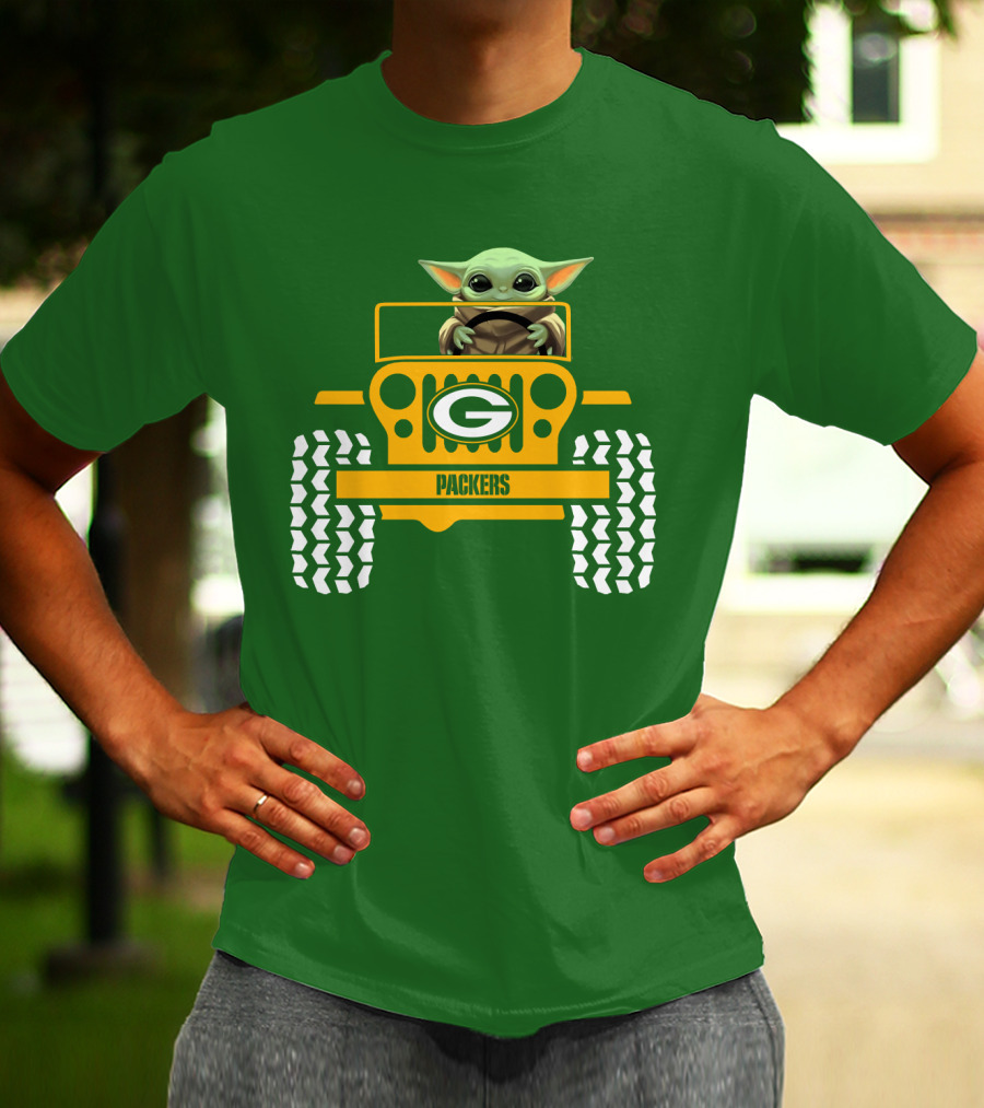 Baby Yoda Driving Green Bay Packers Jeep T-Shirt