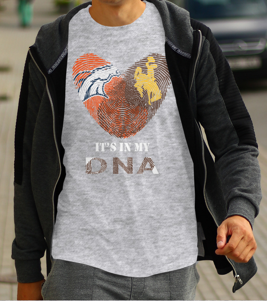 Denver Broncos And Wyoming Cowboys It's In My DNA Fingerprint Heart T-Shirt