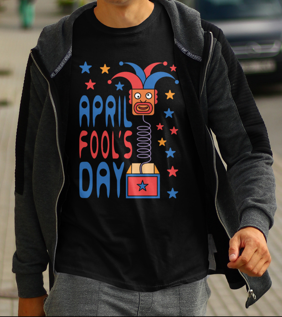 April Fool's Day Jack-in-the-Box Stars And Jester Hat T-Shirt