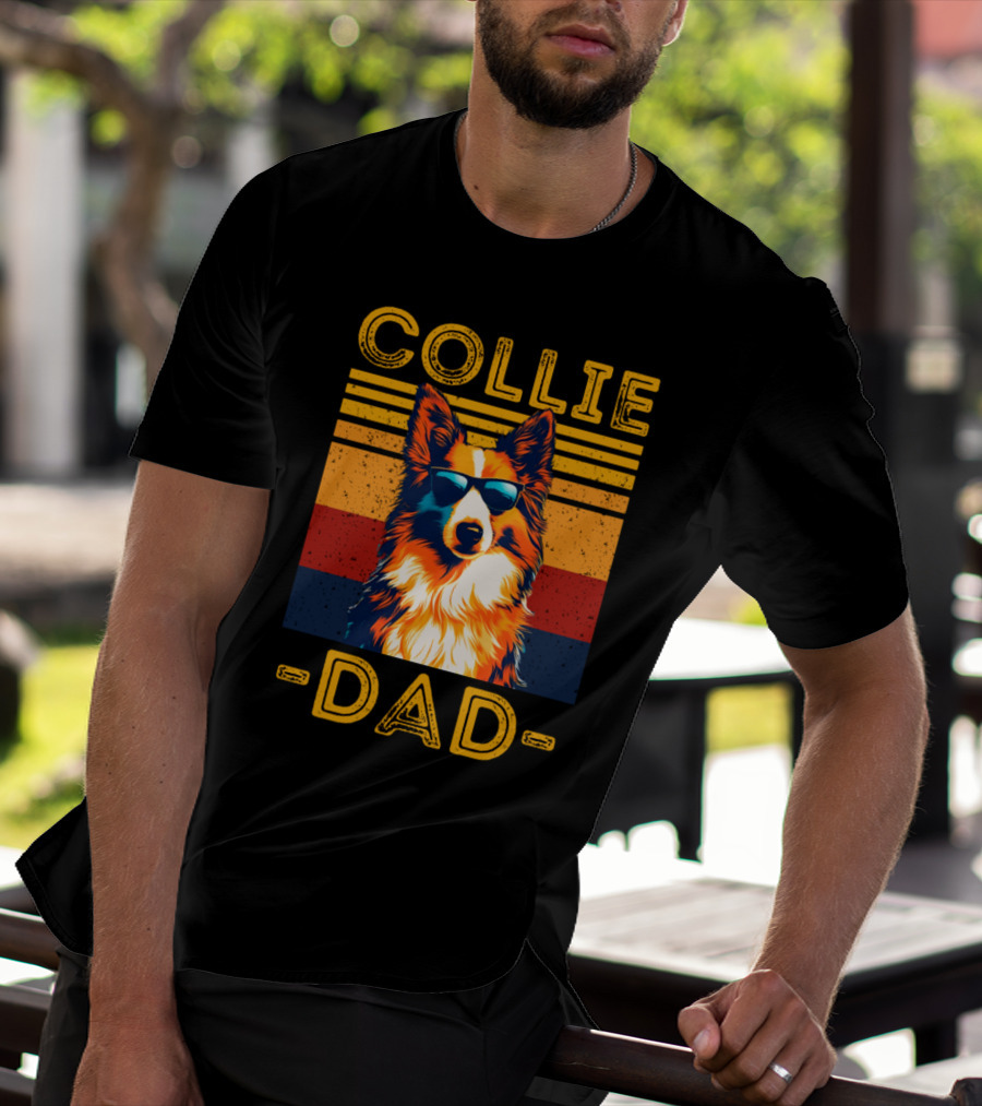 COLLIE DAD Retro Sunglasses Dog Vintage Stripes T-Shirt