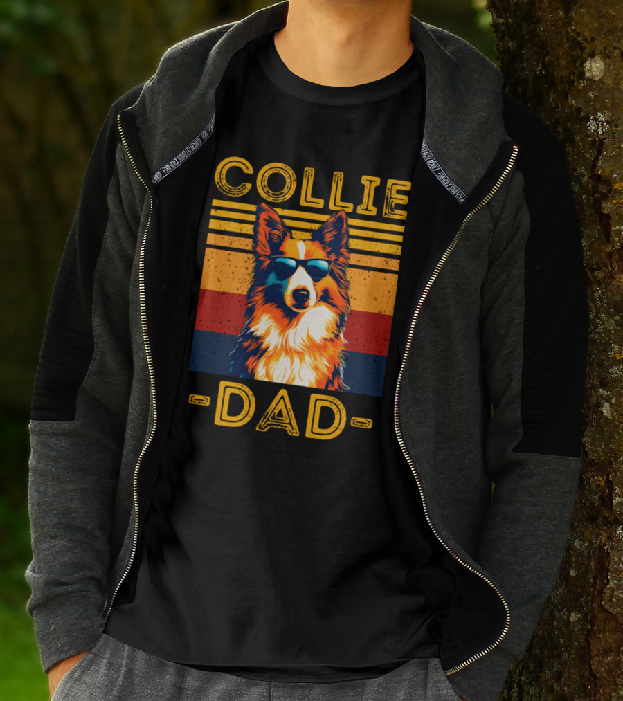 COLLIE DAD Retro Sunglasses Dog Vintage Stripes T-Shirt