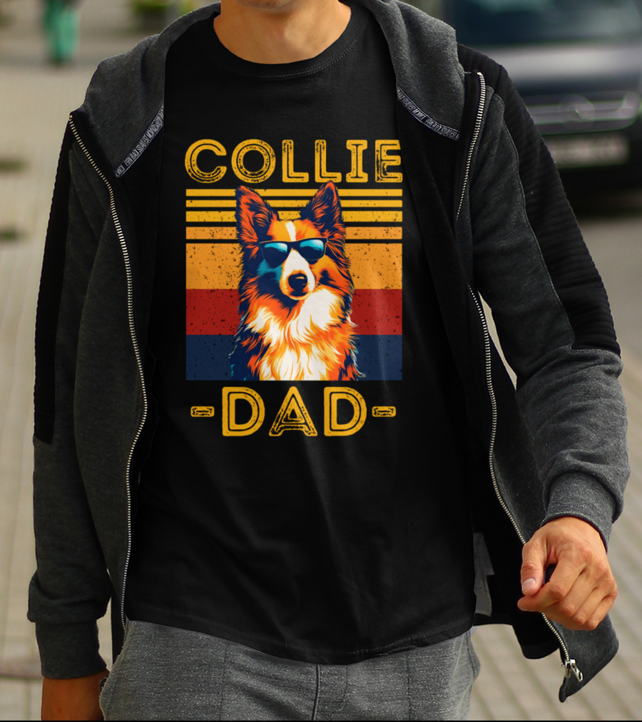 COLLIE DAD Retro Sunglasses Dog Vintage Stripes T-Shirt