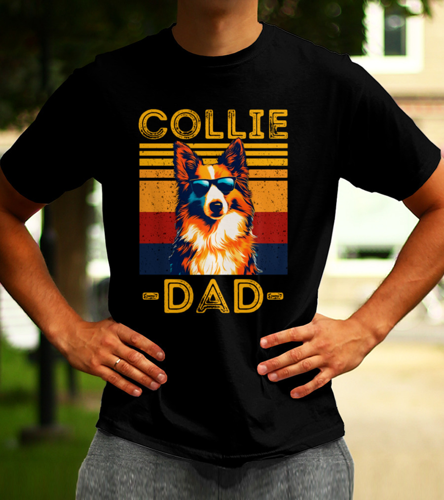 COLLIE DAD Retro Sunglasses Dog Vintage Stripes T-Shirt