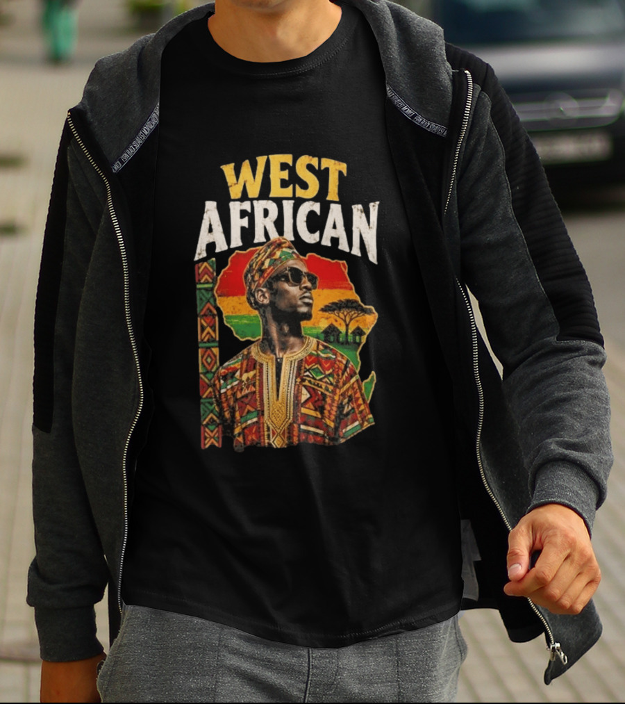 West African Traditional Attire With African Map And Sunset T-Shirt