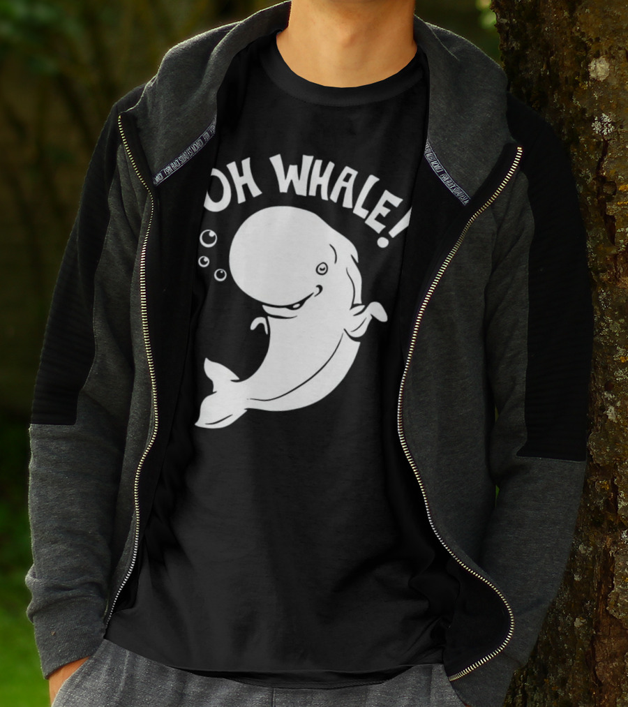 Oh Whale Cute Pun Playful Illustration With Smiling Cartoon Whale T-Shirt