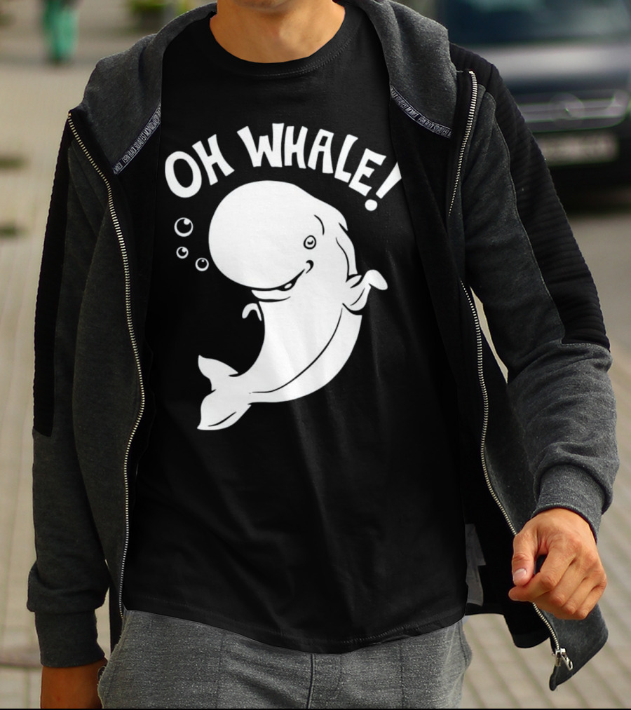 Oh Whale Cute Pun Playful Illustration With Smiling Cartoon Whale T-Shirt