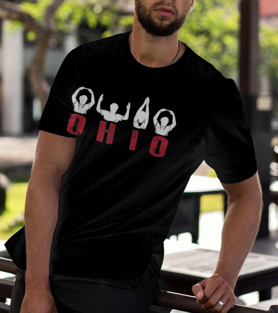 Ohio Proud Graphic With People Forming Letters In Red T-Shirt