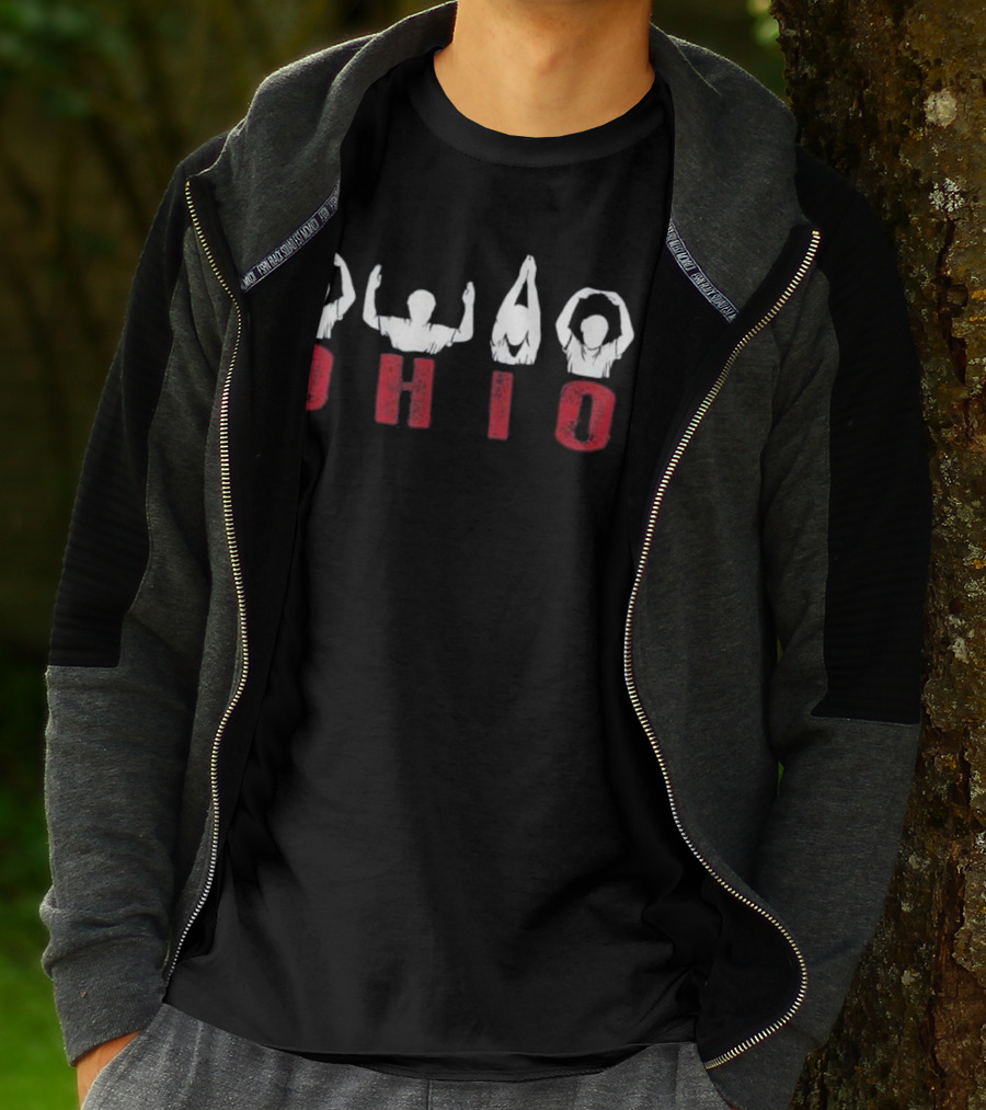 Ohio Proud Graphic With People Forming Letters In Red T-Shirt