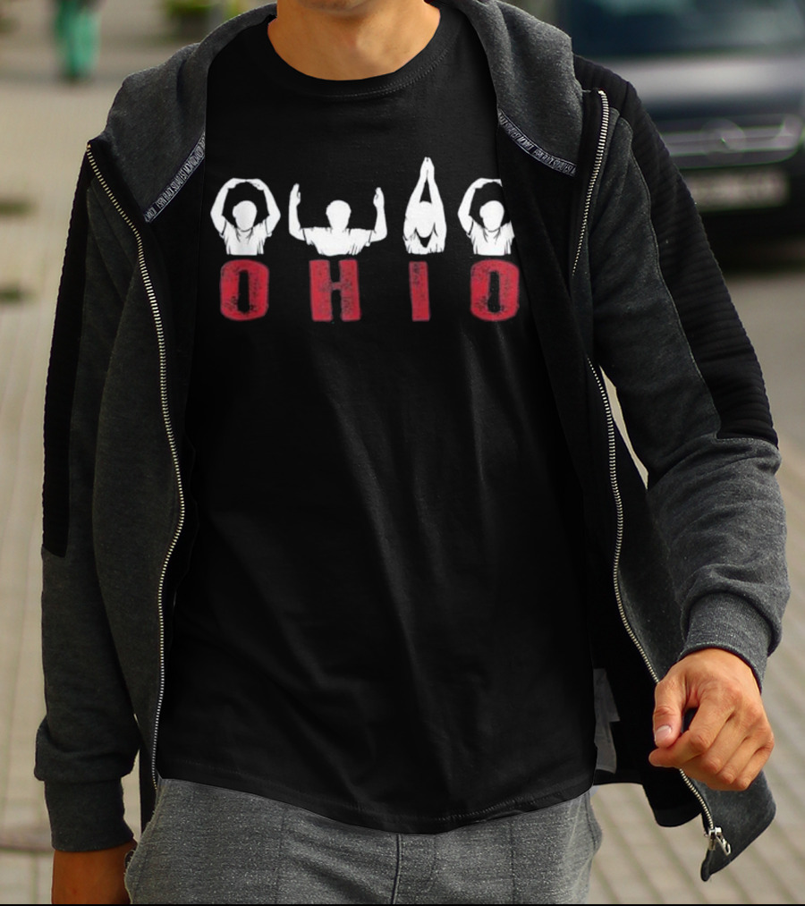 Ohio Proud Graphic With People Forming Letters In Red T-Shirt