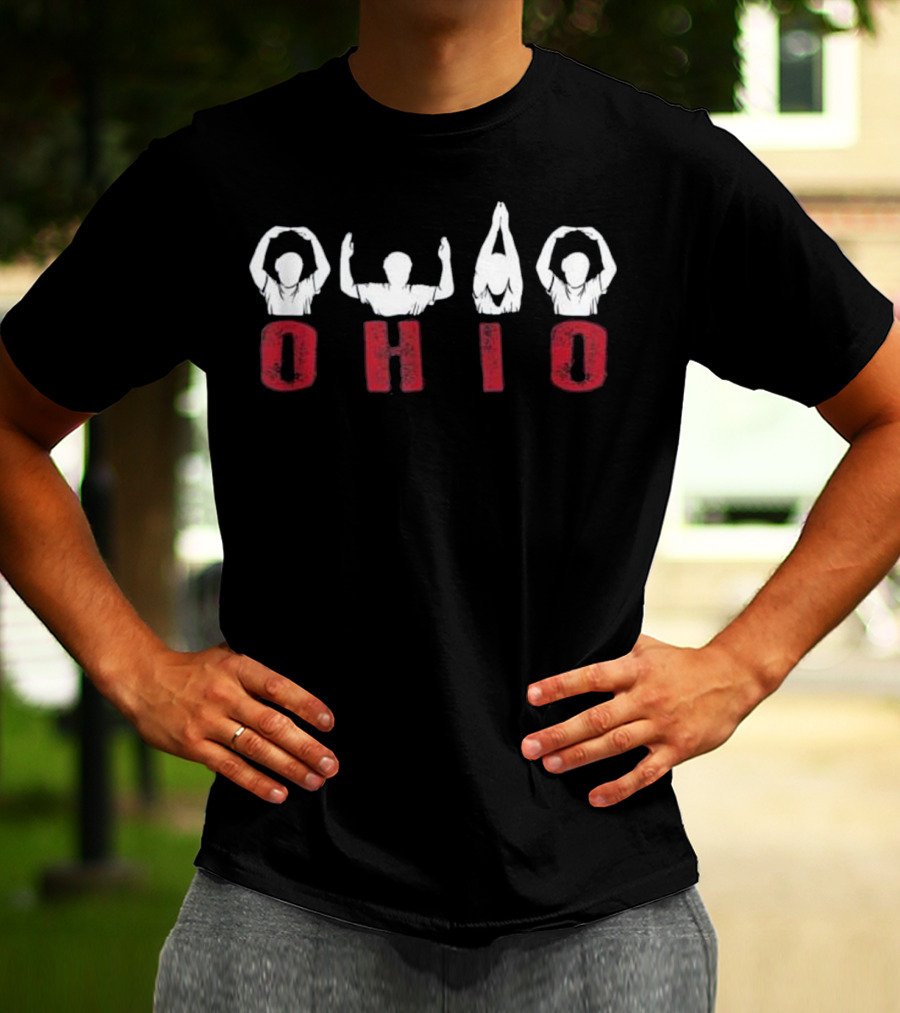 Ohio Proud Graphic With People Forming Letters In Red T-Shirt