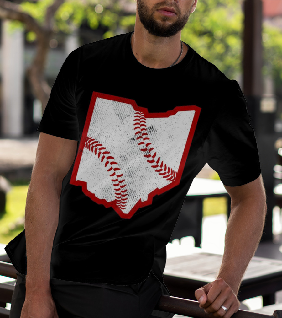 Ohio Baseball Map With Red Stitching T-Shirt