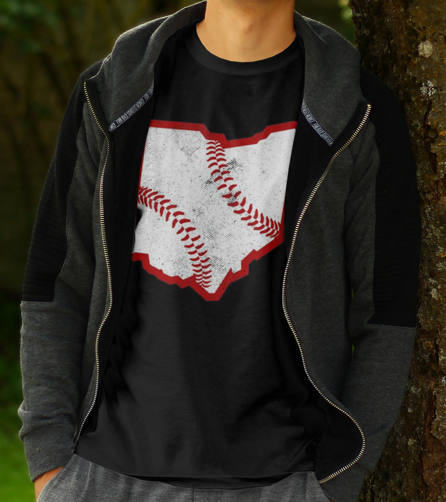 Ohio Baseball Map With Red Stitching T-Shirt