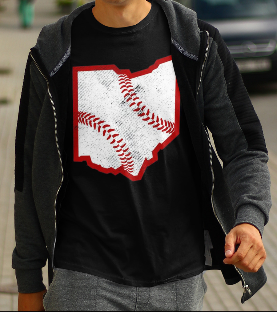 Ohio Baseball Map With Red Stitching T-Shirt