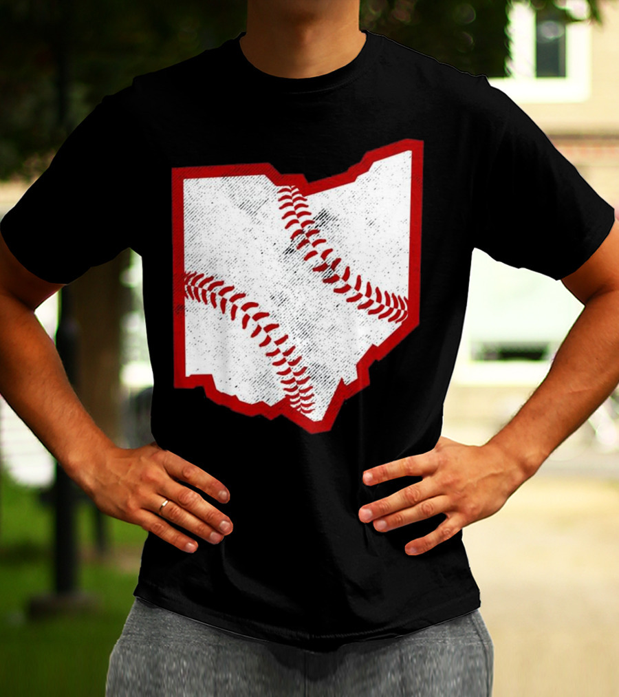 Ohio Baseball Map With Red Stitching T-Shirt
