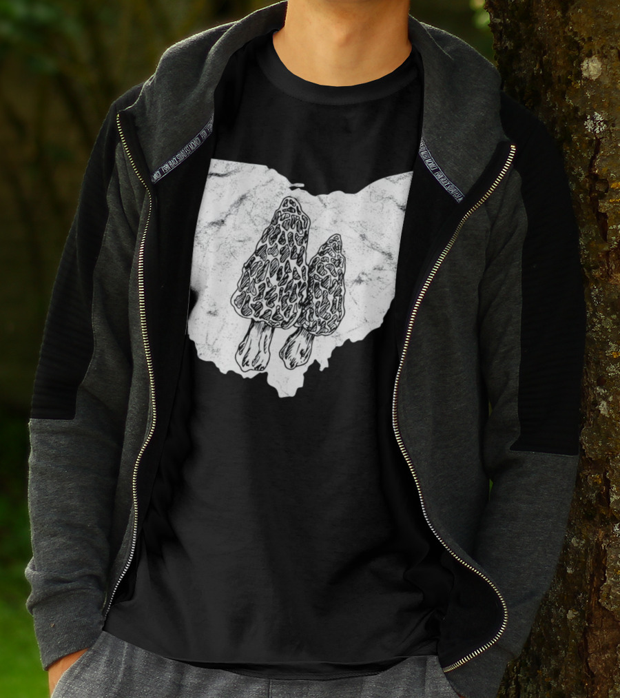 Ohio Morel Mushroom Hunting Map With Illustrated Morels T-Shirt