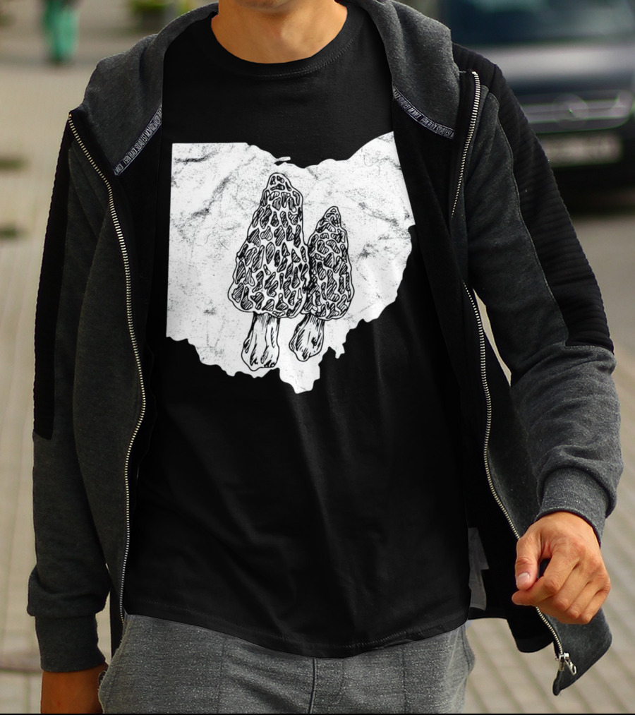 Ohio Morel Mushroom Hunting Map With Illustrated Morels T-Shirt